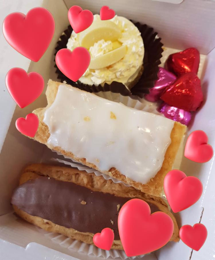 TheFriarTucks's tweet photo. Fancy a takeaway sweet treat box includes choc éclair, Vanilla slice, terry's white chocolate no egg cheese cake 2 champagne Belgium chocolates and 2 cognac Belgium chocs  £4.99 https://t.co/hO1h8RSX0m