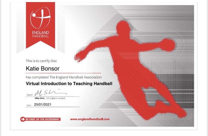 MissBonsorPE's tweet photo. Completed Introductions to Teaching and Refereeing Handball through @englandhandball https://t.co/2ukIAYKKuq