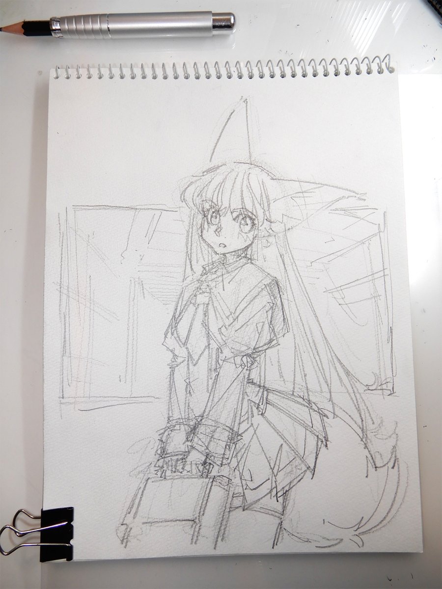ラフ。この手の背景は慣れてるのでアタリだけです。 