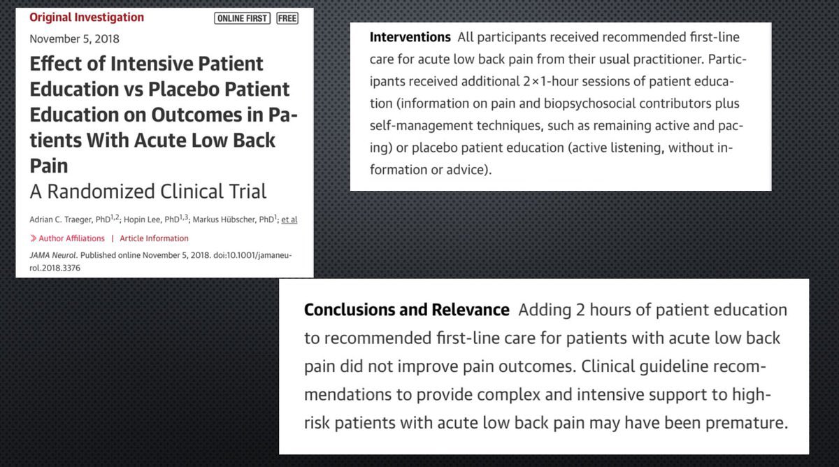 In a study comparing pain education to placebo education there was no difference found in the two arms on pain.  https://jamanetwork.com/journals/jamaneurology/fullarticle/2712902