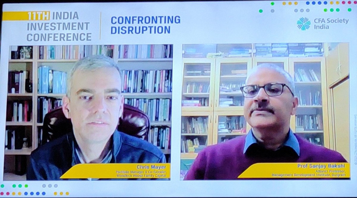 "Markets tend to throw out babies with the bathwater. Being aware and being patient gives you some great opportunities in what are considered 'lousy' businesses or industries."  @chriswmayer  @Sanjay__Bakshi  #IndInvConf  @CFASocietyIndia