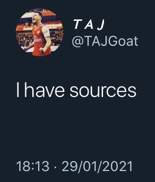 Arsecal's tweet image. The reporter                   The “sources”