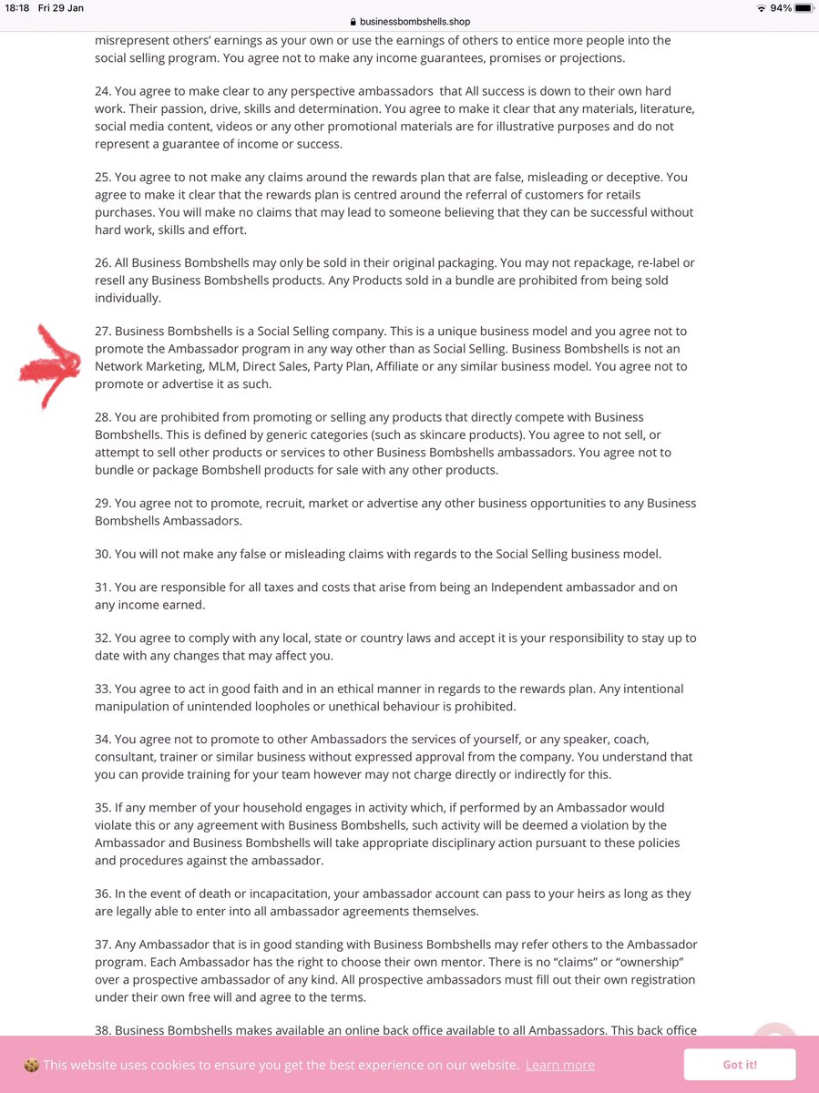 AntiMLMwriters's tweet photo. #BusinessBombshells’ T&amp;Cs tell sign-ups that they MUST refer to BB as #socialselling because they are NOT #MLM #networkmarketing. You can’t just say you’re not #MLM if that’s exactly how you #scam people! Next they’ll be telling us they’re #directselling! #antimlm #lies https://t.co/dple5Wu0kq