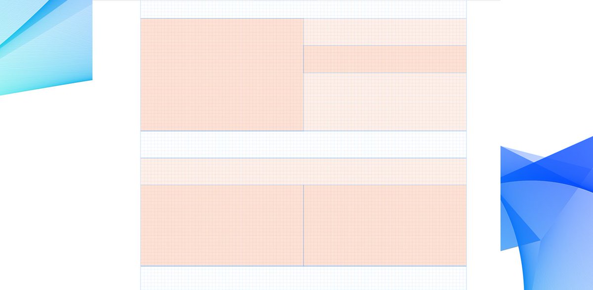 3. Started to map out sections using groups as my ‘containers’ to hold the relevant information and imagery needed to pad out the sales pitch. At this point, they were merely blocks of color  #ff6600 with reduced opacity set to 5% to ease page flair.