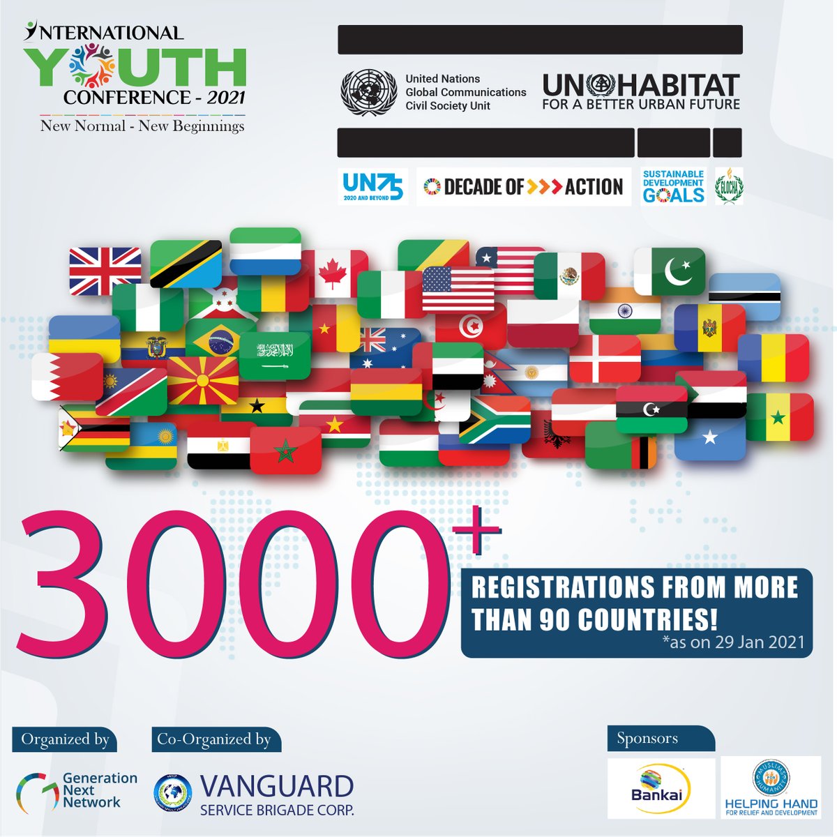 IYCForYouth's tweet photo. Once again, an overwhelming response on the number of registrations!
#IYC2021 has surpassed 3000 registrations from over 90 countries. We look forward to hearing from this vibrant group of youth.
Excited to host you! this weekend!
#BuildBackSustainable #NewNormalNewBeginnings https://t.co/19whjs4ZsZ