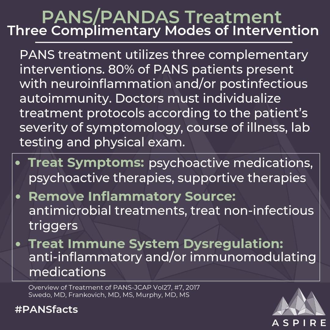 ASPIREpans's tweet photo. Treatment for PANS involves three 
complementary modes of intervention and must be 
individualized.

https://t.co/Ft5GzMpADR

#panspandas #pandaspans #ocd #anxiety #odd #adhd
#agression #developmentalregression 
#separationanxiety https://t.co/y4fR6DlJJq