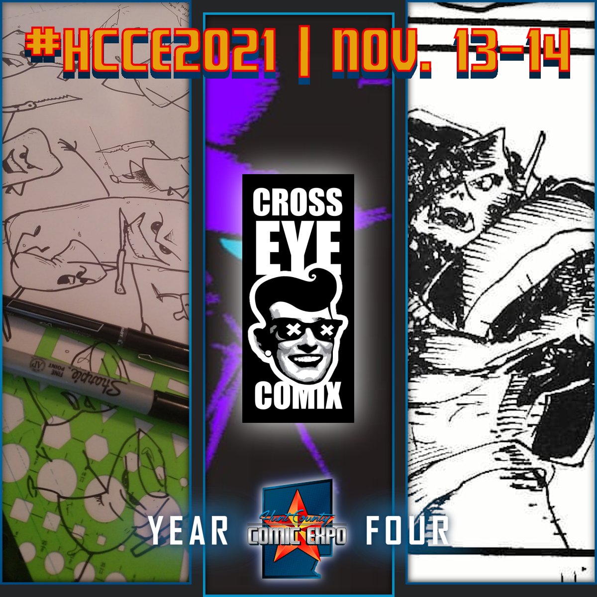 officialhcx's tweet photo. Join us in welcoming indy comic label Cross Eye Comix to #HCCE2021!  They'll be joining us for the fourth annual Hunt County Comic Expo this November, and bringing with them a unique style that's all their own! https://t.co/wfLoNmg7tl