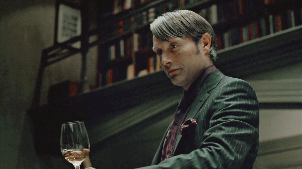 Then in the next sequence, he pretended he was drinking with his psychotherapist in his own office (although he drank in Bedelia’s office) to get his favorite patient to drink with him and be more friendly with him!