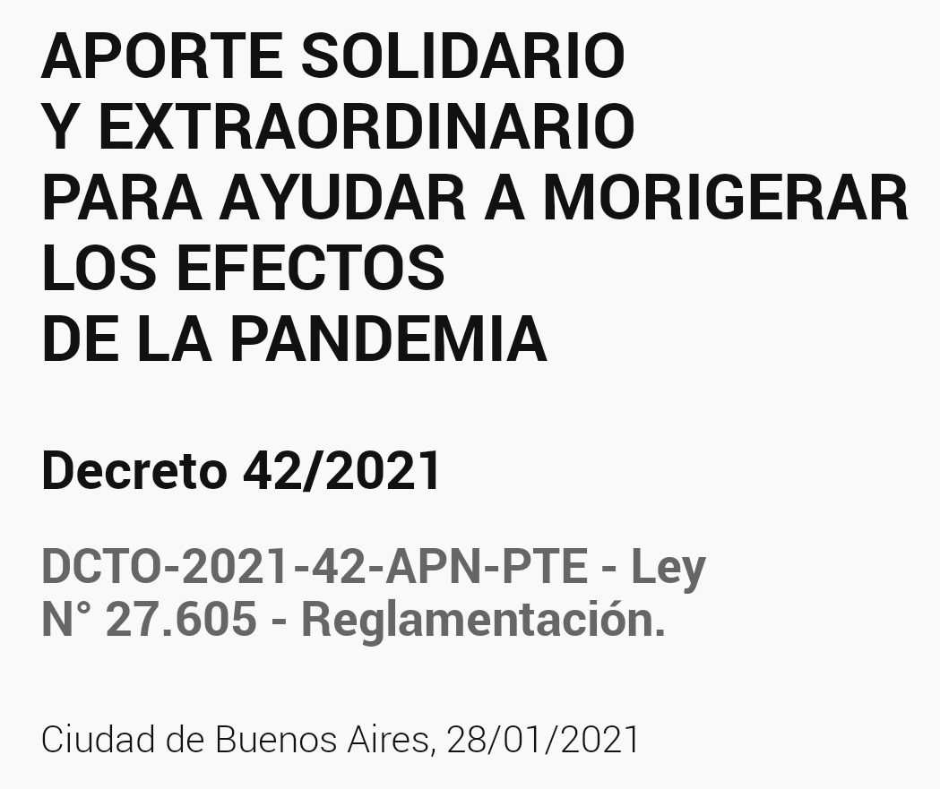 #AporteSolidario ,hoy <a href="/alferdez/">Alberto Fernández</a> reglamentó la ley 27605

Por única vez los que más tienen deben hacer un mayor esfuerzo, pagando una tasa del 2% al patrimonios de las personas, y así ayudar a los que menos tienen

Entre tod☀️s, estamos poniendo a la 🇦🇷 de pié

#EsTiempoDeIgualar