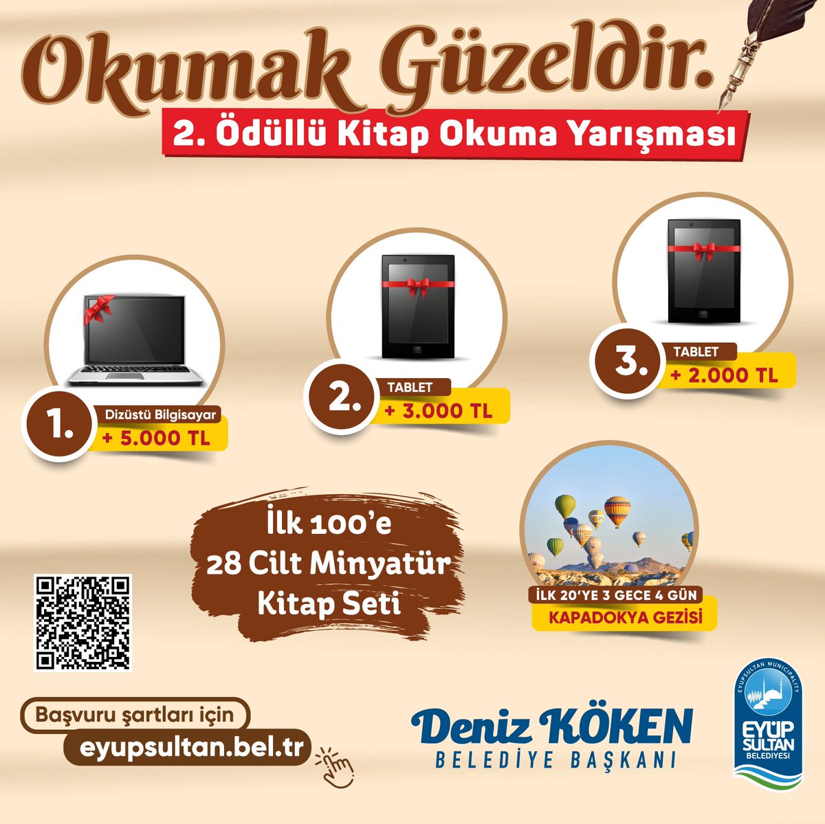 Okumak Güzeldir’in 5 kitaplı seti 5 kişiye hediyemiz 📚

▫️Bu tweeti paylaş
▫️Bir arkadaşını etiketle 

İlk 200’ün muhteşem hediyeler kazandığı yarışmamıza başvurmayı da unutmayın 😊 yarisma.eyupsultan.bel.tr