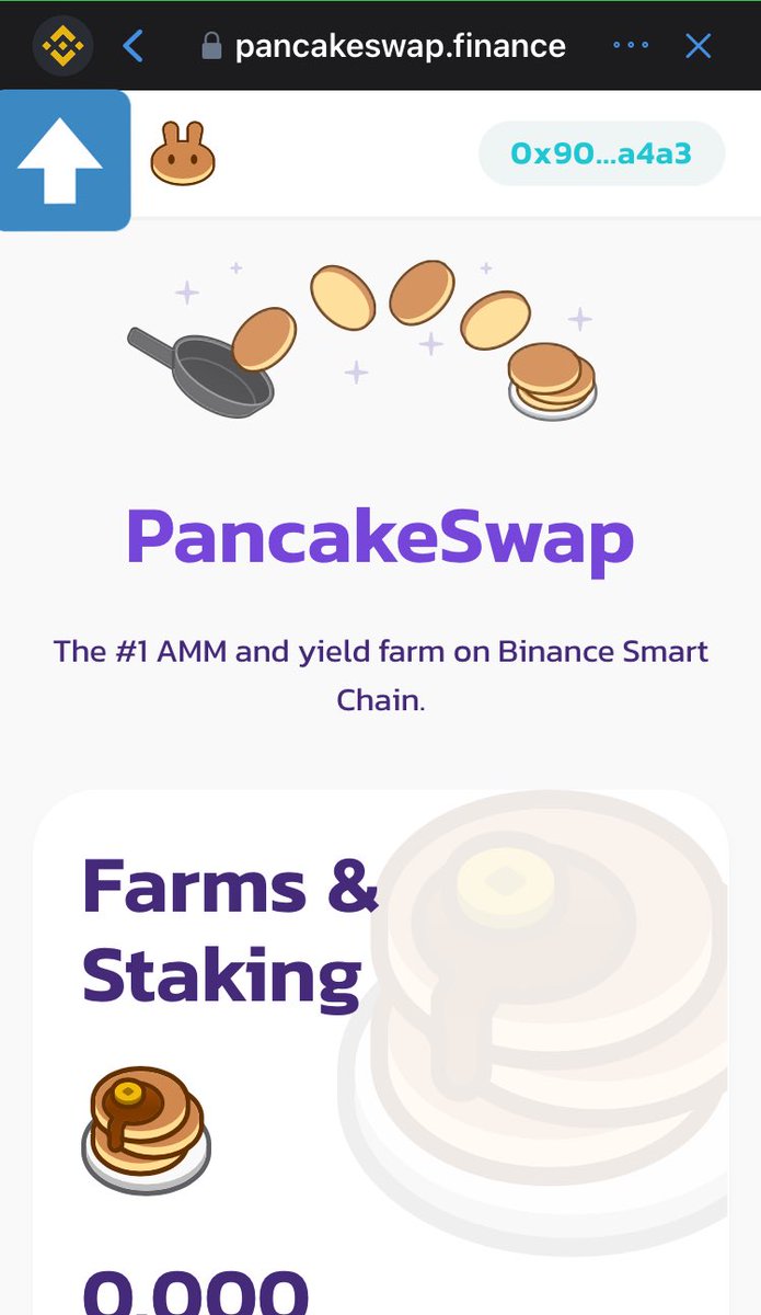 9. Maintenant pour vous connectez à  @PancakeSwap par exemple, vous allez sur le navigateur de trust vous rentrez cette url :  https://pancakeswap.finance/ (N’hésitez pas a mettre en favoris)Vérifiez bien que vous êtes sur le réseau BNB et non ETH. Si non, choisir smart chain.