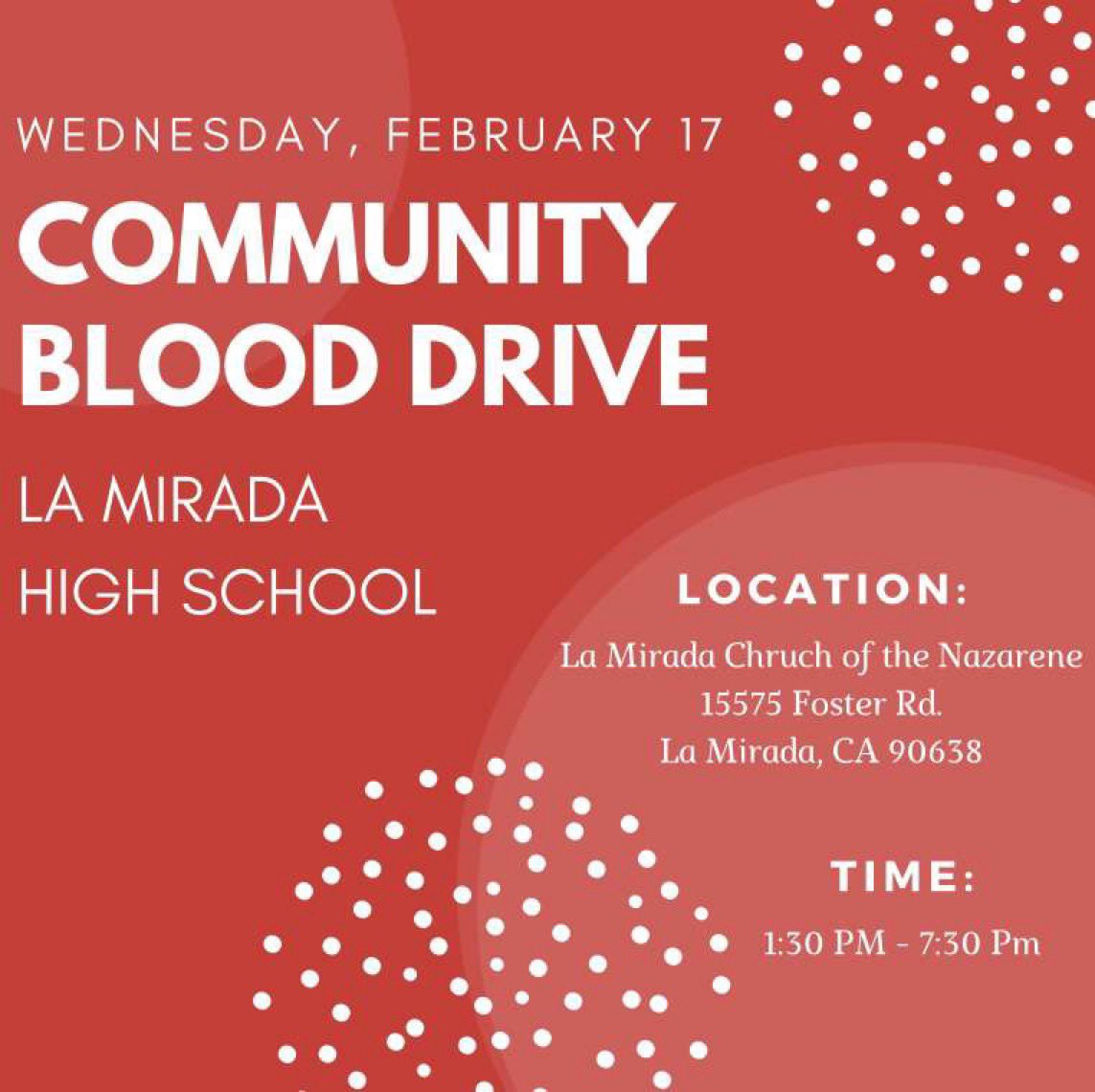 Attention matador families ,, please try and participate in our BLOOD DRIVE ,, 16 years or older as well as parents you can donate too !! it’s a community drive so all are welcome☺️ thank you💙💛