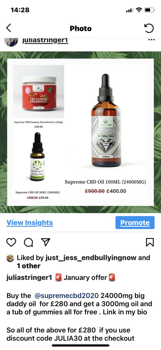 juliastringer75's tweet photo. ๐จ January offer๐จ
See below for this amazing offer ๐๐๐๐๐๐
Donโt forget to use code JULIA30 to get this offer .
Link in bio ๐
Vegan friendly โ
#Teamsupreme #cbdoffer #cbddiscount #FreebieFriday #cbd #supremecbd https://t.co/z6qmhKq1Qy