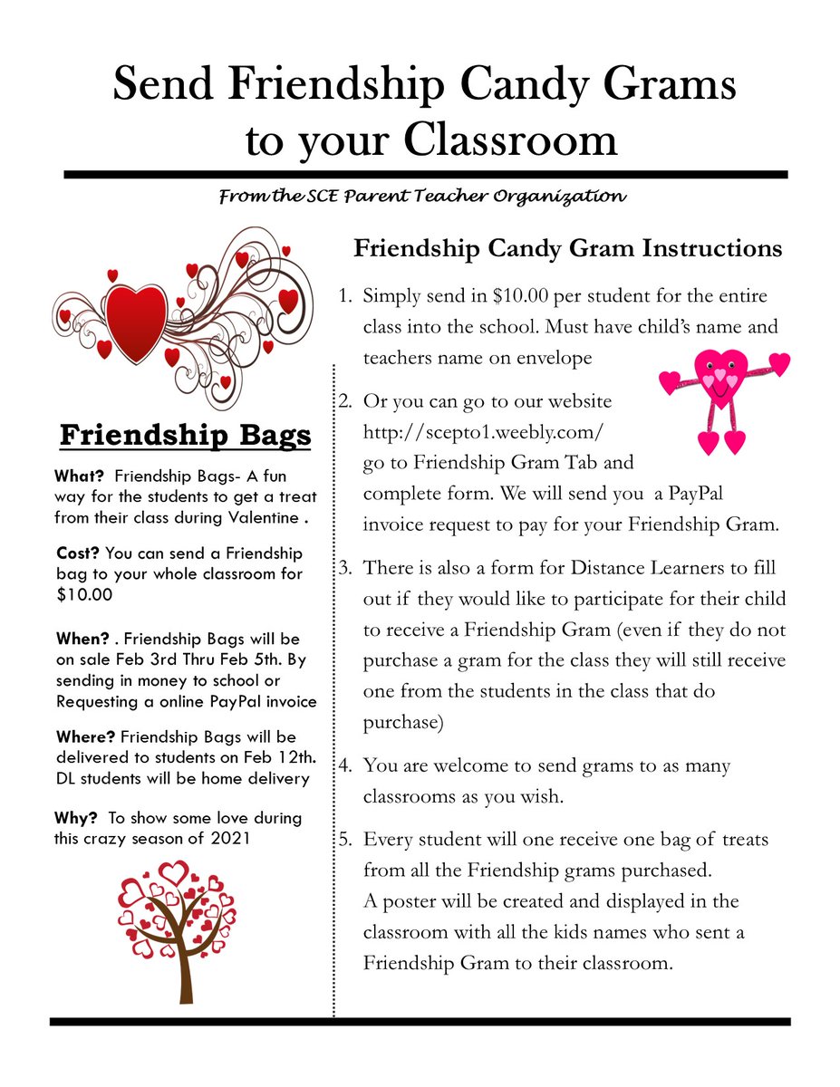 Friendship candy grams on sale February 3rd 4th and 5th.. check out website for all details. scepto1.weebly.com
#scecardinals #creeklife  #scepto