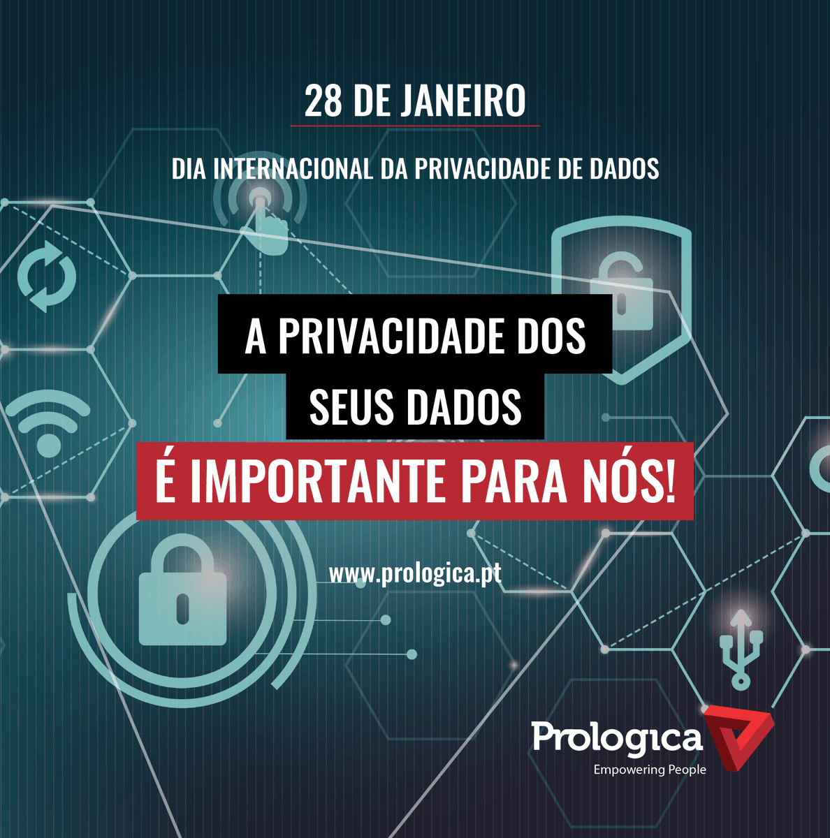 prologica_it's tweet photo. A Prologica, consciente da necessidade da proteção dos dados pessoais, mantem em todas as soluções, esta informação anonimizada e encriptada, com acessos restritos e bem definidos. Tudo é pensado de acordo com o RGPD. A sua privacidade é importante para nós! #DataPrivacyDay https://t.co/qOE2EQaiI8