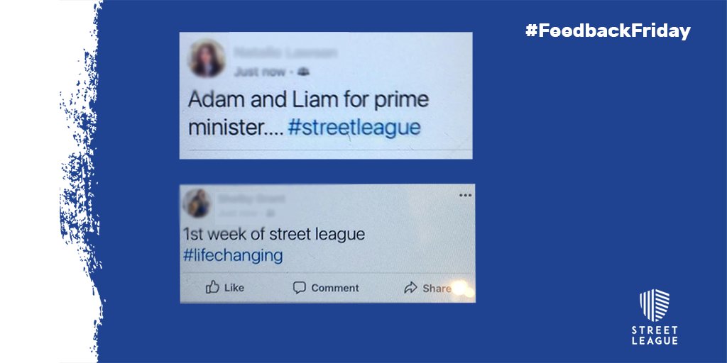 StreetLeagueUK's tweet photo. We're not trying to get political here, but we think Adam and Liam would be great candidates 😂

Well done to everyone who completed their first week at a Street League Academy this week! ✨👏🥇

@SL_Edin_Loth 

#FeedbackFriday #TeamStreetLeague #HeadBodyFuture https://t.co/DRxjRcmOqA