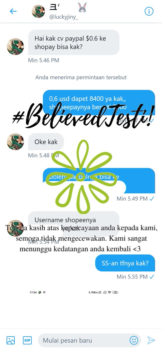 believedstore's tweet photo. #BelievedTesti 

Jasa /#BelievedConvert/ saldo PayPal (USD) menjadi ShopeePay (IDR).

Minggu, 17 Januari 2021. https://t.co/u9lCYh3WS5