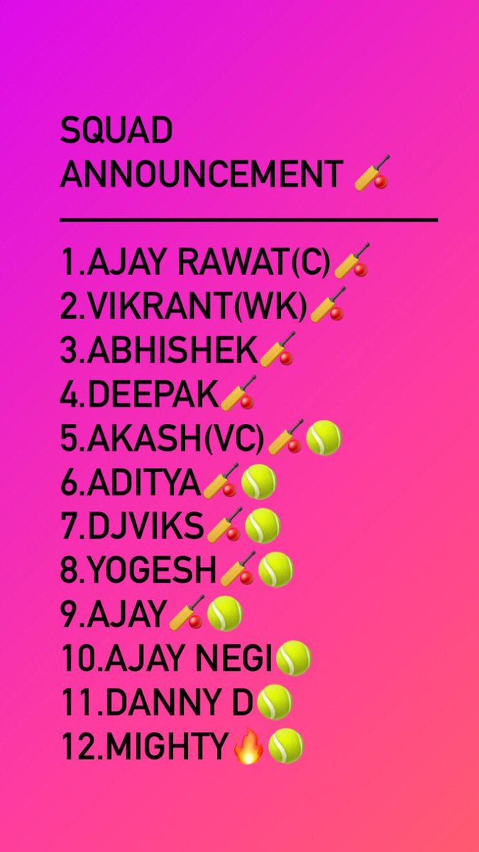 brigade_ace007's tweet photo. Squad for upcoming Champions T20 opening fixture 🏆...!!! DjViks retains the place after excellent debut🏏🎾👍🏻 https://t.co/45Bu0JiL4G