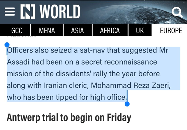 11)In 2017, Assadi rented a car & went from Austria to Paris on a recon mission of the targeted site.More importantly, the driver’s license used to rent the car was under “Mohammad Reza Zaeri,” cleric on the right. https://www.thenationalnews.com/world/europe/the-iranian-spy-whose-paris-bomb-plot-could-have-sparked-a-war-1.1117768