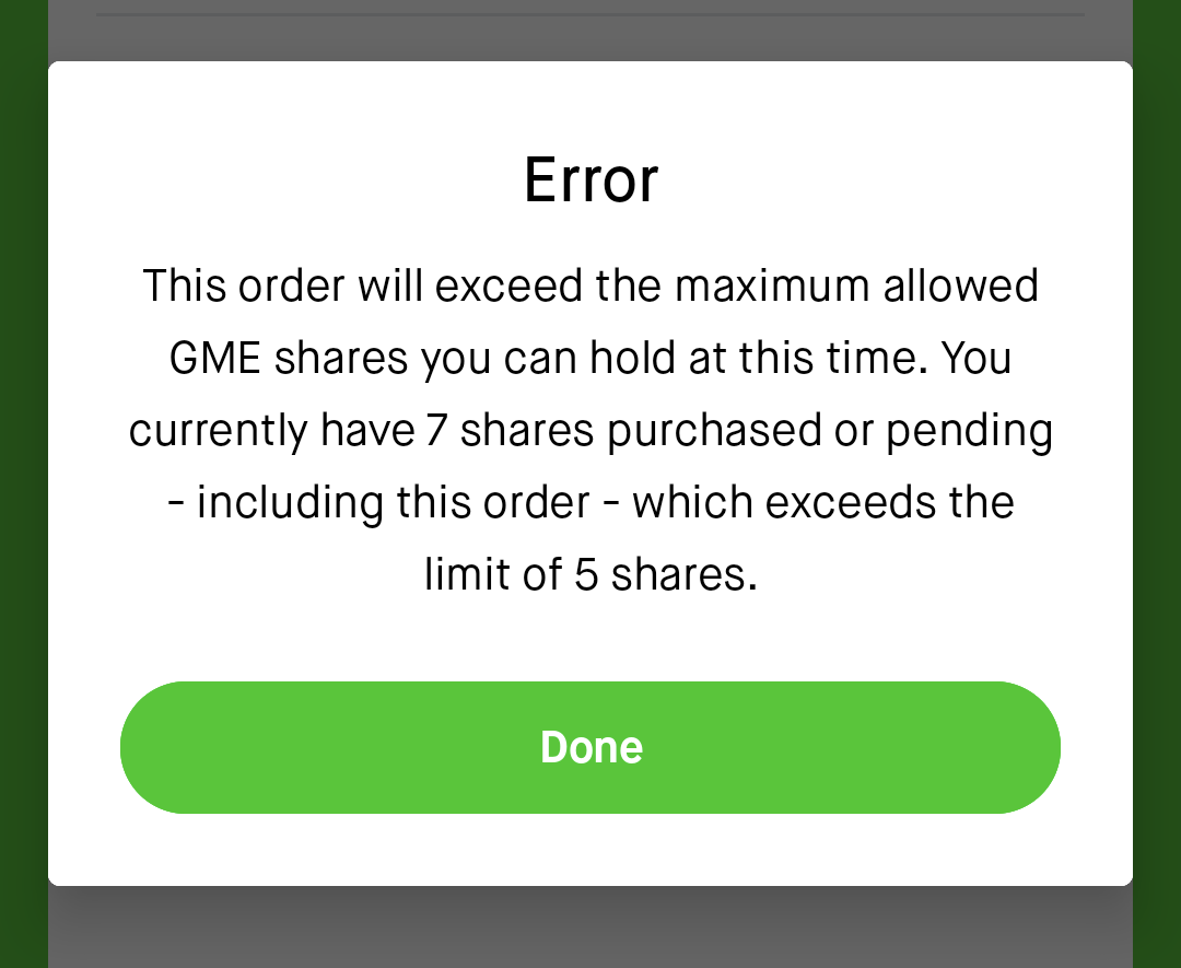 brucegreene's tweet photo. So @RobinhoodApp is artificially keeping the volume down by limiting the amount of shares you can purchase of whatever stock they decide.

I bet you can sell as many you want.

Still rigged, Robinhood. This will be the last day I'm a customer. https://t.co/7bJ75OJD9t