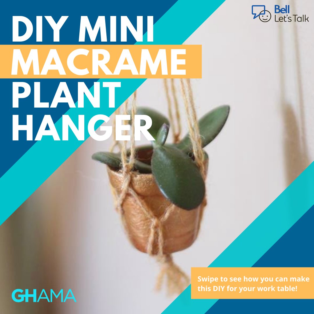 GHadvertising's tweet photo. DIY #5: Decorate your study space with this cute little plant hanger. Recommended by our President- Vish Rajalingam, this easy DIY can be done with household items and customizable. 

Did you know: plants can be a beautiful tool to help calm your heart rate and breathe better! 🌿 https://t.co/uKTcf1NizT