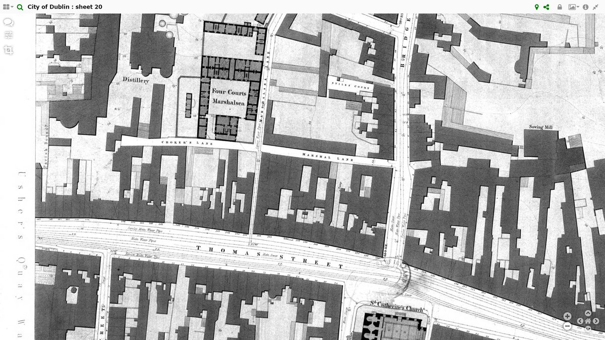 Today's  #LostprisonsofDublin is the Four Courts Marshalsea which was on Marshalsea Lane just off Thomas Street. It moved there in the 1770s and was a national, rather than a local, debtors prison.
