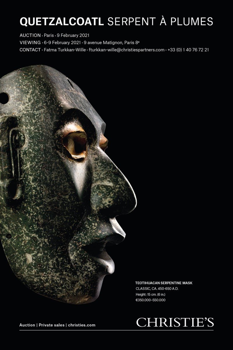 Recién me entero que Christie's esta organizando una nueva subasta de arte precolonial americano en París para el 9 de febrero. Una vez más, piezas arqueológicas de México, Chile y Ecuador de procedencia incierta se están vendiendo al mejor postor.  1/