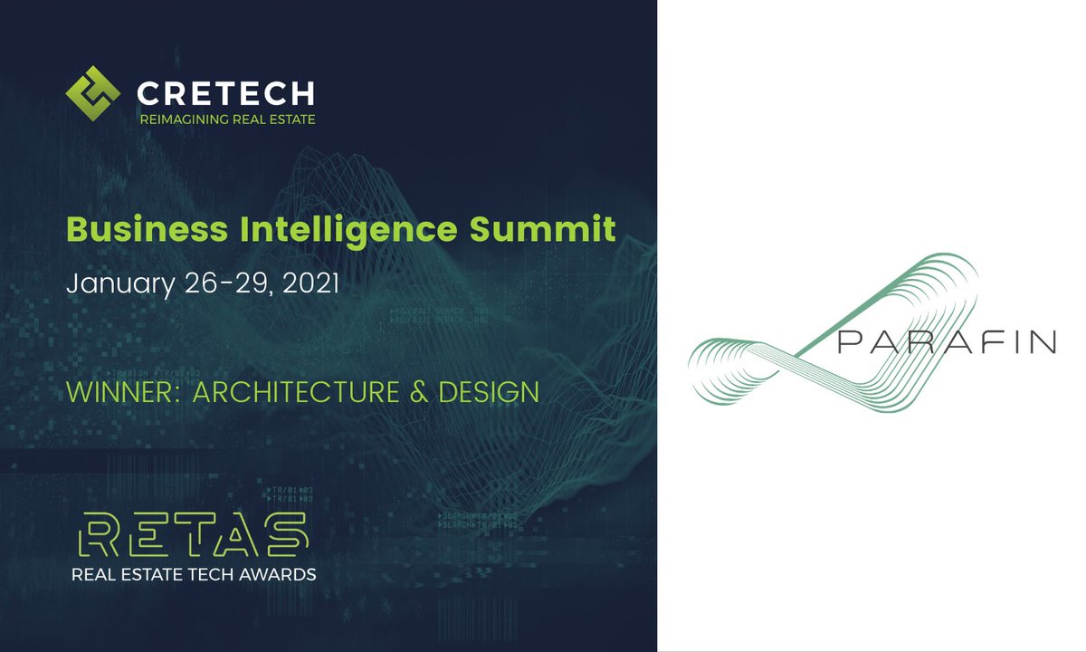 Join us NOW for the 2020 Real Estate Tech Awards (#RETAS) Winners Presented by <a href="/JllTechnologies/">JLL Technologies</a>

Up First, Architecture &amp; Design Winner <a href="/Parafin3d/">Parafin</a>

Join the Main Stage to view the conference >> linktr.ee/cretech

#ReimaginingRealEstate #BusinessIntelligence Summit