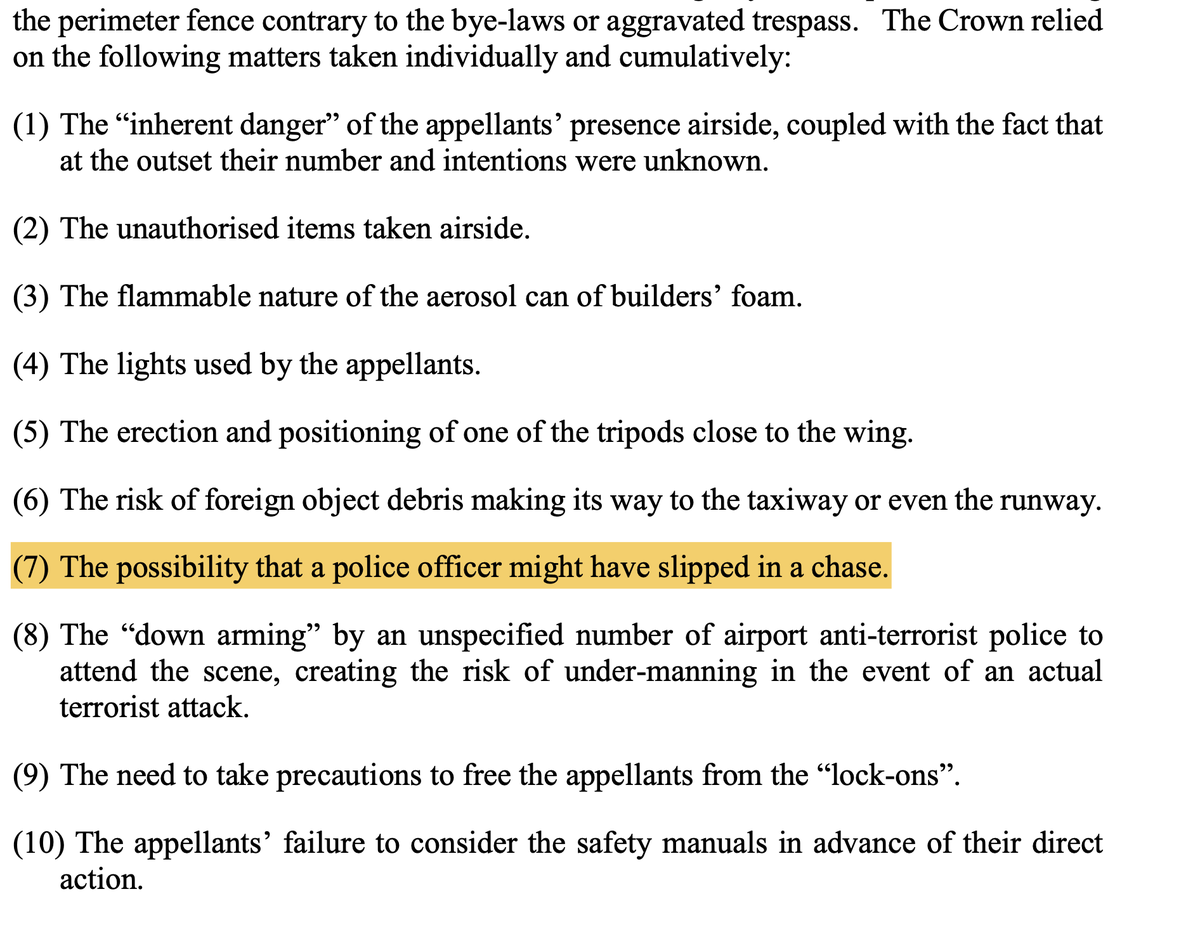 In order to prove the  #Stansted15 likely endangered the safe operation of the airport the CPS had to reach for possibility that someone might slip and fall chasing them.