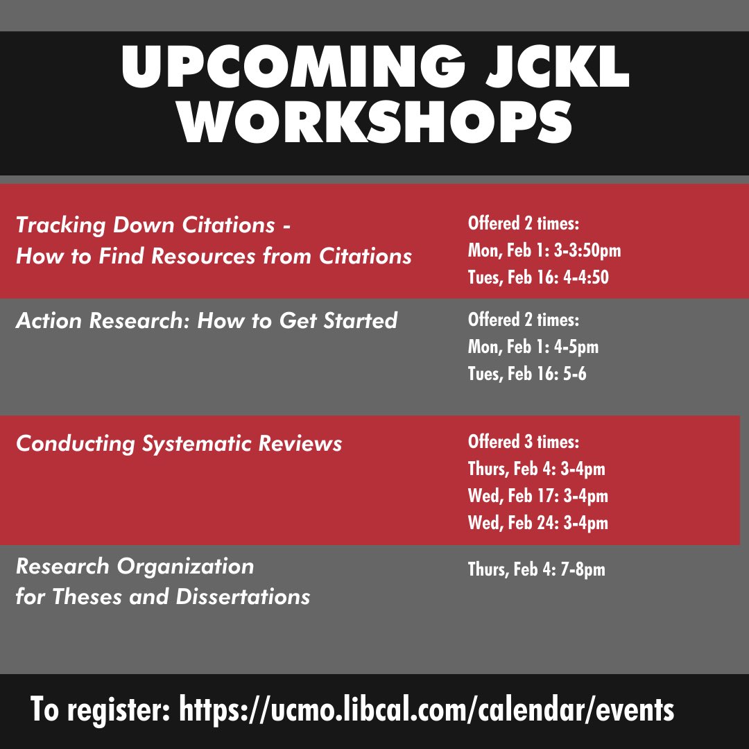 JCKLIbrary's tweet photo. We can help you be a better student. Check out our upcoming workshops. https://t.co/8266MZsuzl