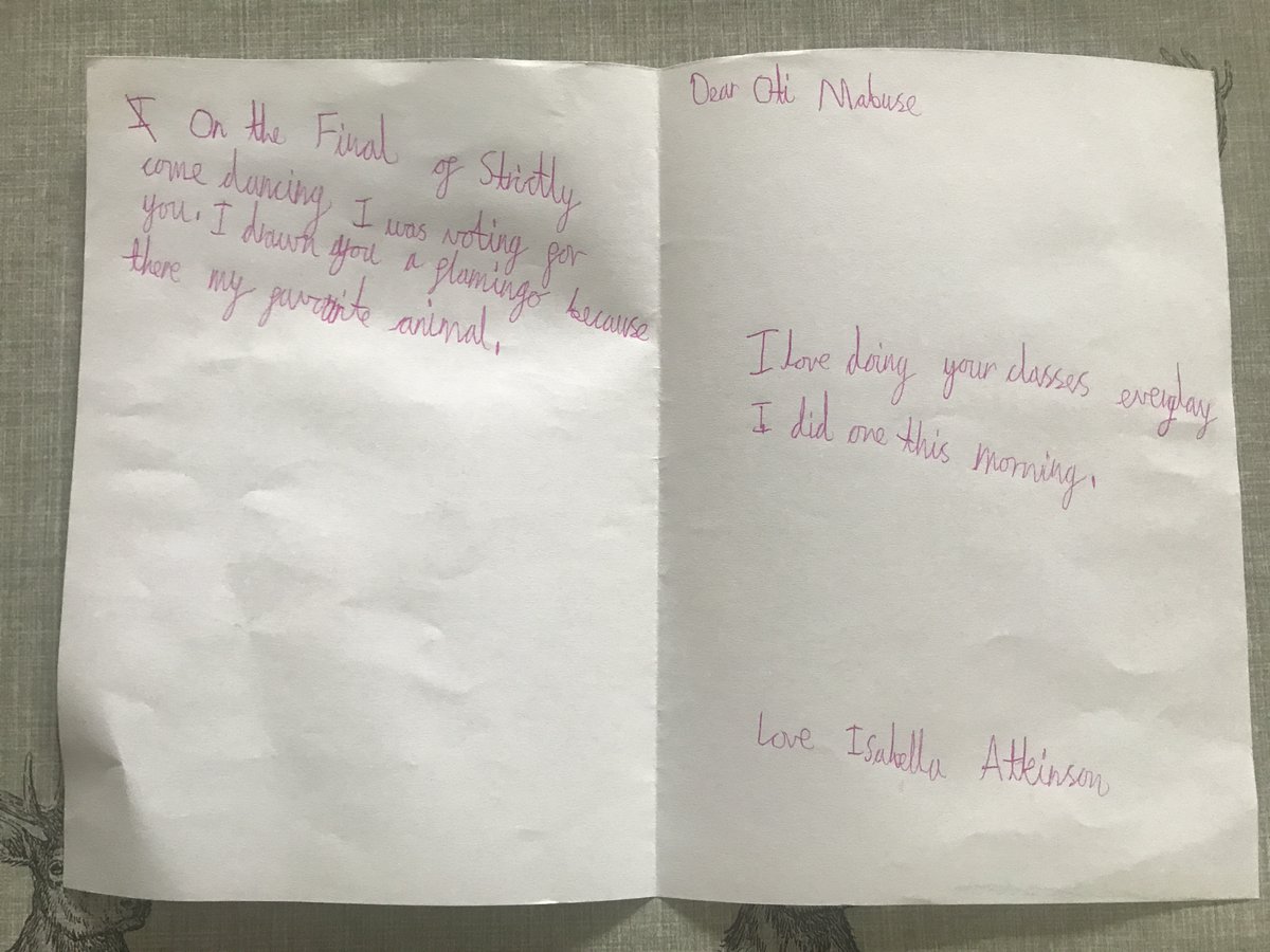 Hi <a href="/OtiMabuse/">Oti Mabuse</a>, my daughter, Isabella (7) is your biggest fan!  She loved your Lockdown warriors dance class today and has made you this card xx