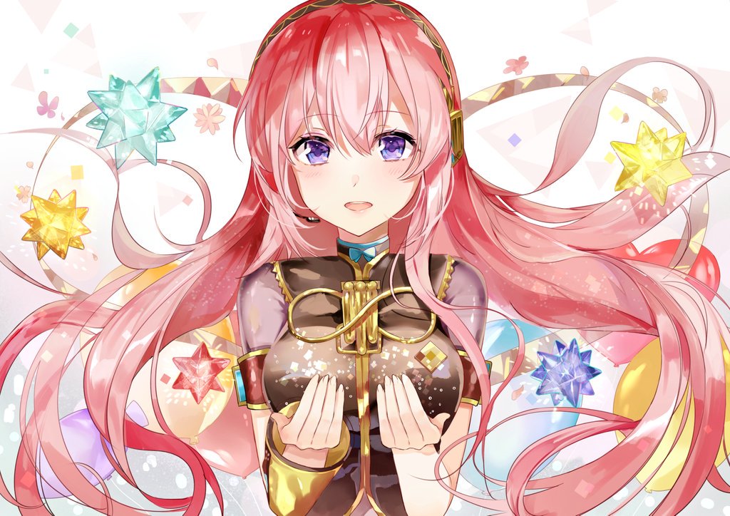 megurine luka 1girl long hair solo pink hair looking at viewer upper body open mouth  illustration images