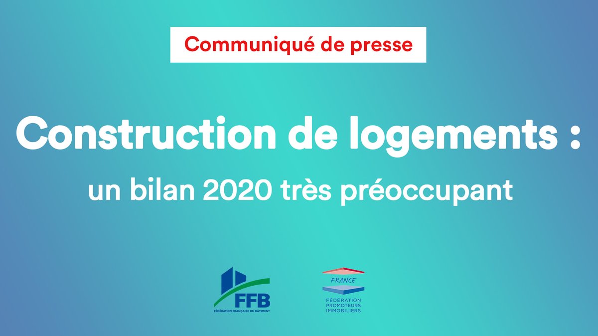 [COMMUNIQUÉ DE PRESSE] 🚨 Le bilan 2020 vient de tomber↘️La chute de la #construction de #logements s'accélère avec près de 15% de permis de construire en moins vs 2019 et concerne autant le logement privé que social. Il faut agir vite et fort !
👉 cutt.ly/CP-logements
#RE2020