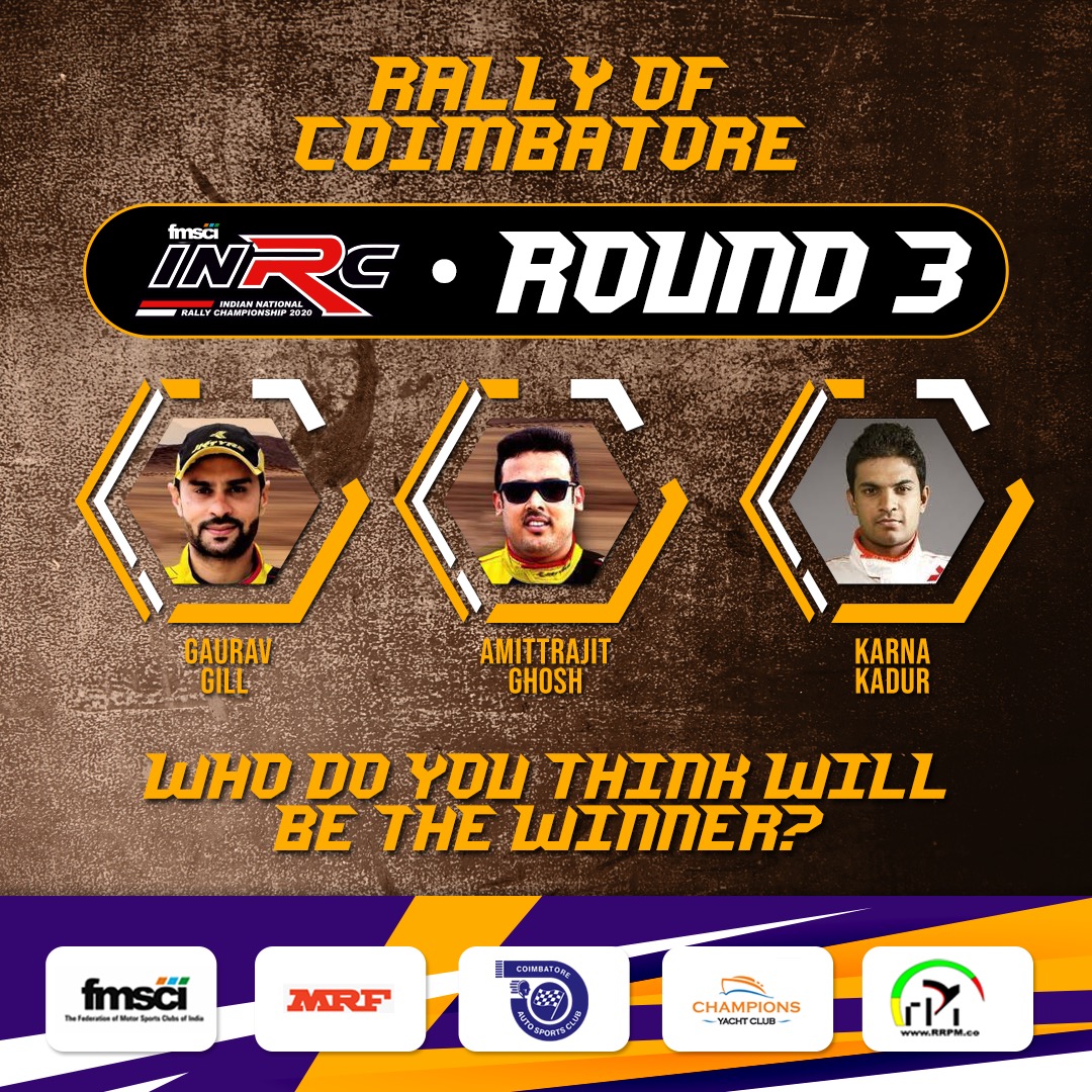 Who is going to bag the winner's title at the #RallyofCoimbatore? Stay tuned to know. For live results log on to RRPM.live. 
#FMSCI #INRC2020 
<a href="/fmsci/">FMSCI</a> <a href="/MRF_Racing/">MRF Racing</a>