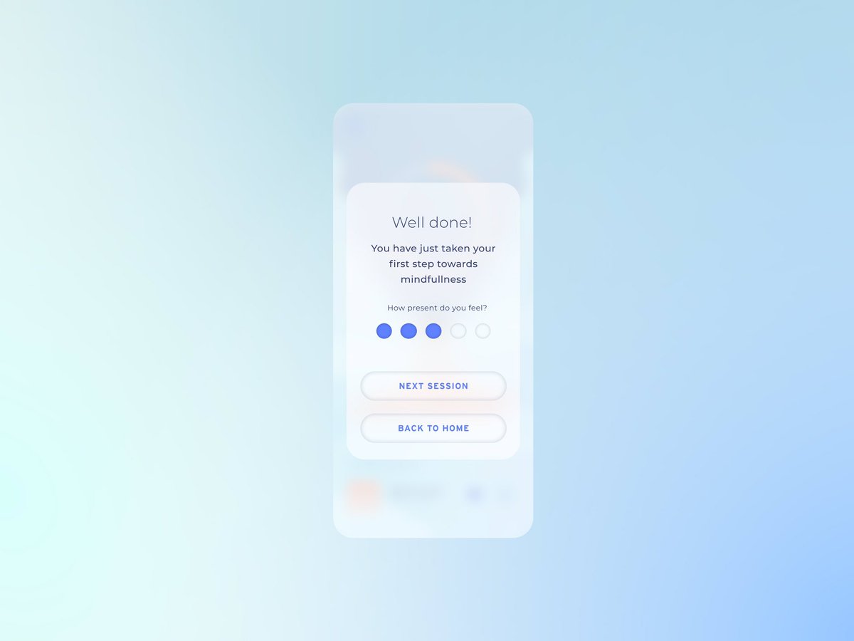 ToriBidwell's tweet photo. Here's my design for #016 of the #DailyUI Challenge - a pop-up. I decided to create one for the meditation app I designed earlier, continuing with the #glassmorphic styleย #dailyui016 #uidesign #mobileui #ui https://t.co/E8X1neMD3Q