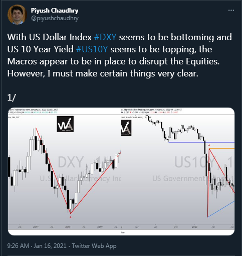 Then the US Dollar Index  #DXY reached an crucial bottom, whose rise can impact the depreciation in  #USDINR. Along with it, there appears a fair possibility of US 10 Year Yield topping out that can indicate if there's a flow of funds back to US Treasuries. 2/