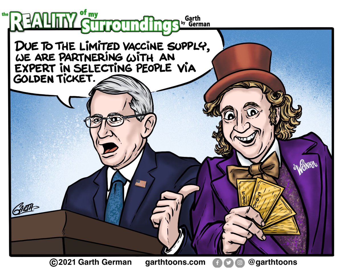 Golden Ticket

Follow for more cartoons!
#goldenticket #WillyWonka #Wonka #DrFauci #vaccine #vaccinedistribution #VaccineStrategy #vaccinerollout #CovidVaccine #coronavirus #comics #webcomics #webcomic #politicalhumor #cartoon