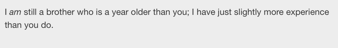 Hi, so id like to explain an interpretation for the choices behind the words “brother” used in this speech from shu to mika.