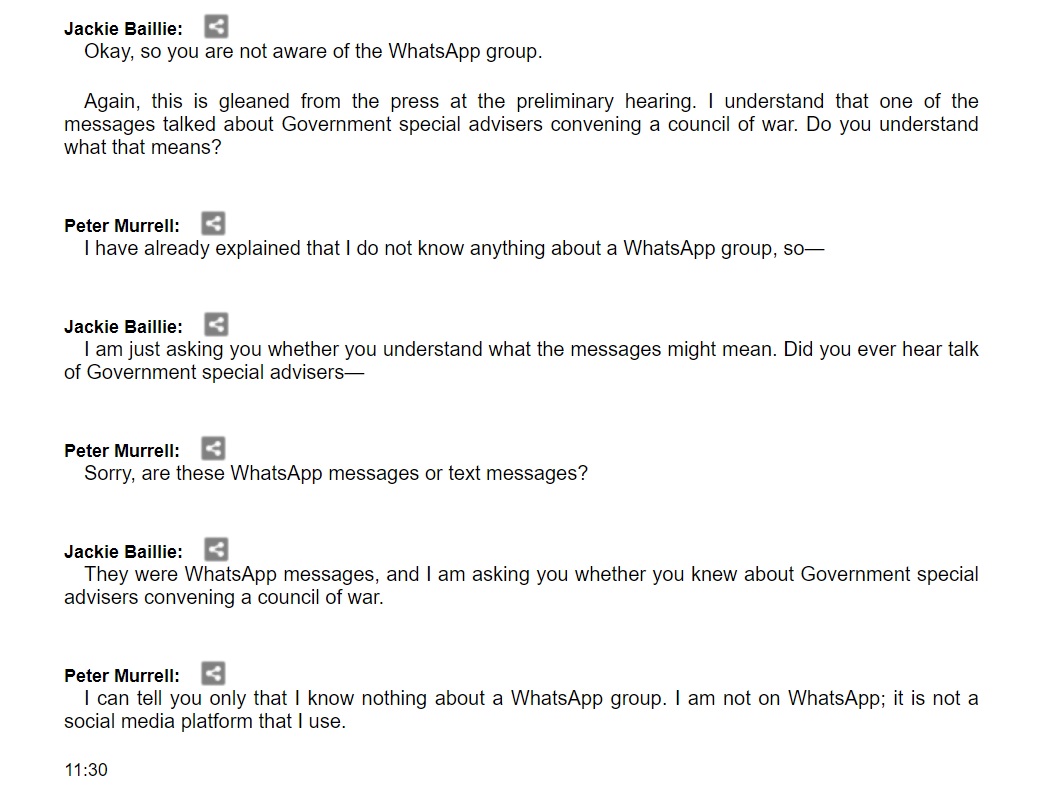 What compounds this alleged perjury is that even after being asked THREE times if he was aware of other similar messages Murrell says no. Murrell later wrote to Inquiry to correct certain parts of his oral evidence AND could have corrected fact he WAS aware of other messages...!