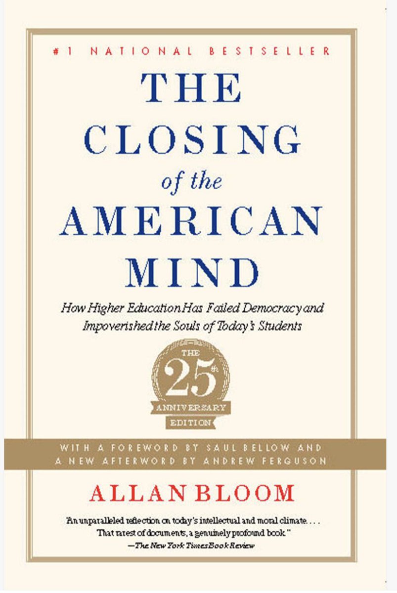 4/ But it doesn’t do that. Instead, it provides the foundational knowledge necessary to be a cancel culture Wokeist. Allan Bloom identified this problem in 1987. He didn’t call it Wokeism. He called it the educational theory of Openness. But the problem in essence is the same.