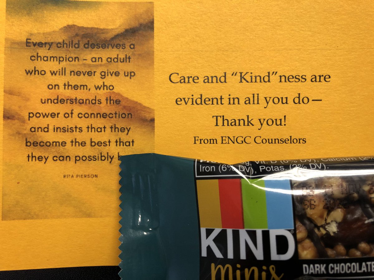sprang_g's tweet photo. #GreatKindnessChallenge @ElsikNGCRams this week!  Thank you Counselors for the “Kind”ness message &amp; treat today.  #Kindnessmatters https://t.co/A1q7w1IxEO