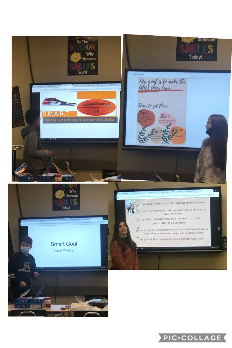 Presenting SMART Goals in ⁦@MMooreAIS⁩  AVID class #amseagles #sixthgradecenter #AVIDRocks