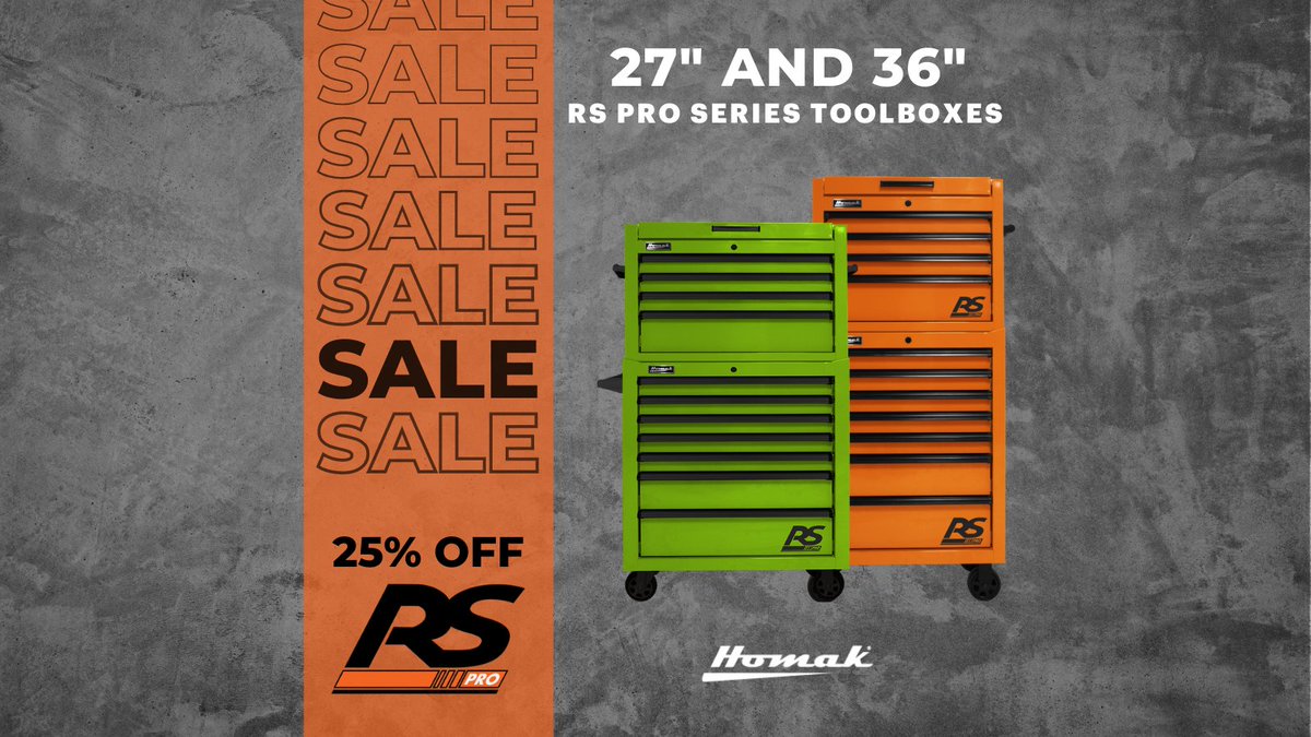 HomakMfg's tweet photo. Say goodbye to #tool storage problems, &amp; hello to #Homak's RS Pro Series!

Now through 02.02.2021, save 25% on our 27" &amp; 36" models.

✅ #BuiltToLast
✅ Exclusive #LifetimeWarranty
✅ #Bold Color Choices

Shop the sale here: https://t.co/HdWtgUCbew

#MyHomak #HowIHomak #HomakSale https://t.co/8vey7Yjflg