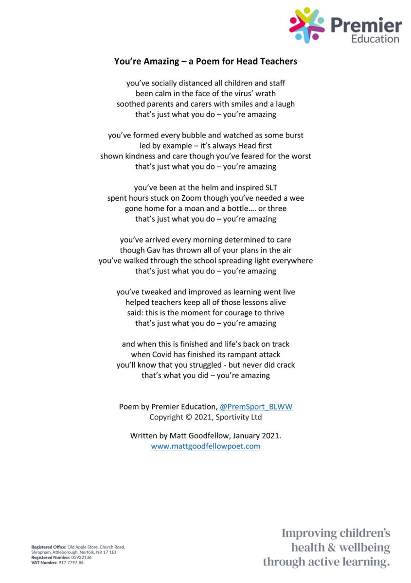 We surprised our partner headteachers today with a little act of kindness to support them with their own wellbeing! A ‘cup of happiness’ along with this special poem we had written by the talented <a href="/EarlyTrain/">Matt Goodfellow</a>. Enjoy 🌈

#thankyouheadteachers #cupofhappiness #mentalwellbeing