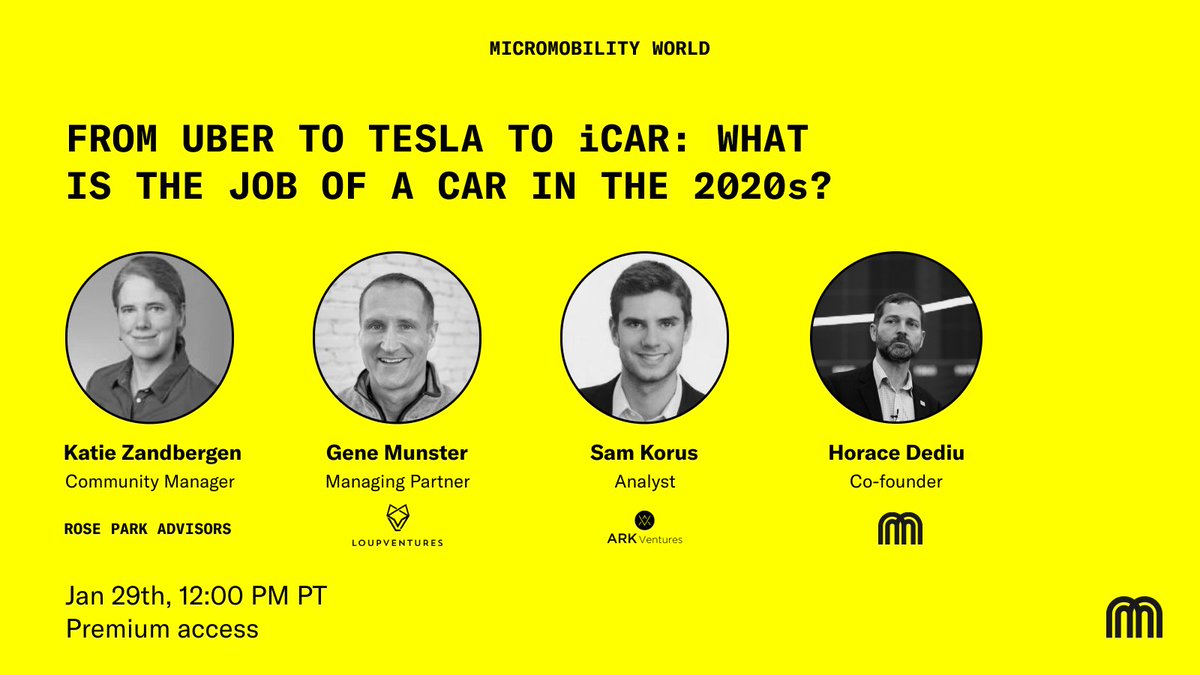 Today at #MMWorld I’ll have open access to a group of thinkers I respect a great deal,  @munster_gene @skorusARK @katiezphd, to talk about Apple, Tesla, and the future of the car. 

The session is paywalled but you can use my personal code for a discount: hopin.com/events/micromo…