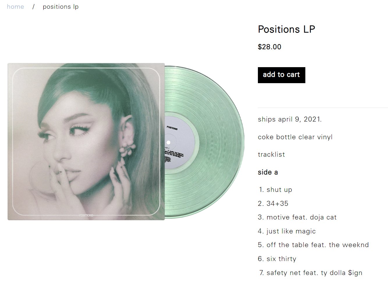 Pop Music Release Updates on X: Ariana Grande ''Positions'' vinyl available  for pre-order here: @ArianaGrande X