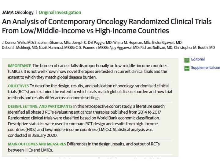 Great work by Connor Wells & Shubham Sharma  @QueensUHealth asking two important  #GlobalHealth questions1. Is there a  #publicationbias against papers from  #LMICs?2. Do oncology RCTs match the global disease burden?Confirms something we always knewWhat we did was this...