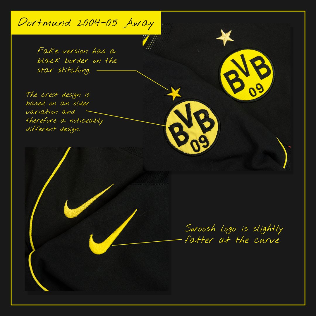 Fake Football Shirts.Over the next few weeks we'll be highlighting the differences between a fake and the real thing with insights into how we authenticate our shirts at CFS HQ.Starting with the Dortmund 2004 Away.Check the thread below for more examples 