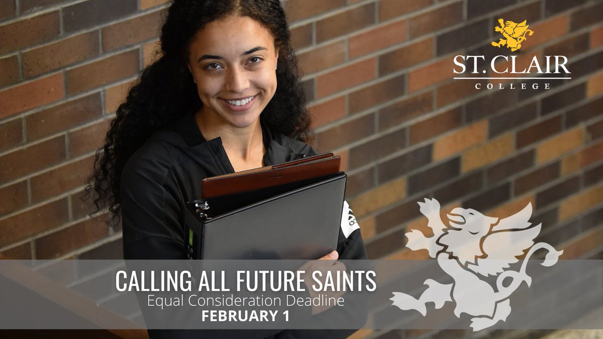 StClairCollege's tweet image. Are you looking to start a path to your new career? Make sure to apply,  ontariocolleges.ca by February 1st! 
Applying on or before that date will make you eligible for consideration for the first round of offers for competitive programs. Apply Today! Join Saints Nation!