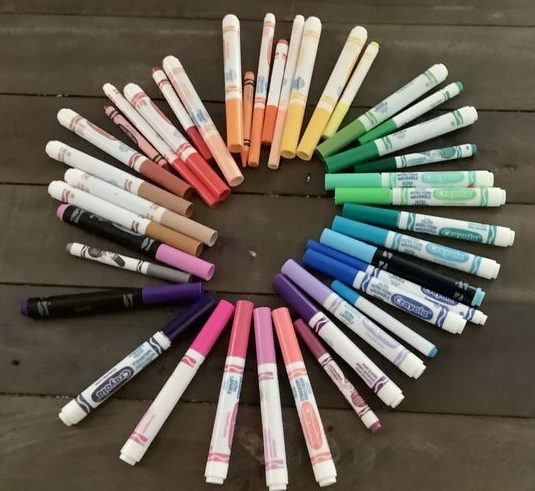 Grade5P1's tweet photo. Grade 5s learned about The Colour Wheel today. Students were tasked to create their own loose parts Colour Wheel. The student work brought a smile to my face. So colourful. @QHMilton https://t.co/V0EqivKstl